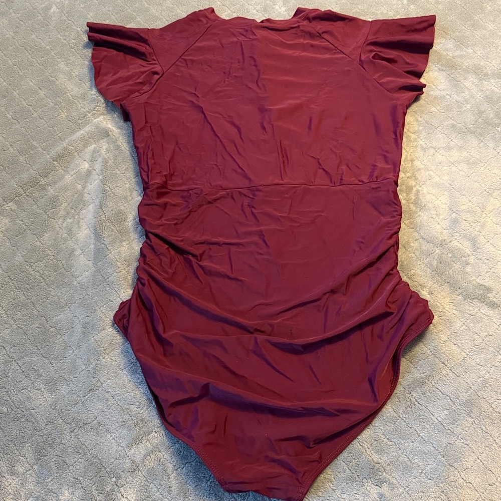 Zip front maroon swim suit - Picture 3 of 6